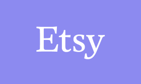Etsy logo with orange font on a lavender background